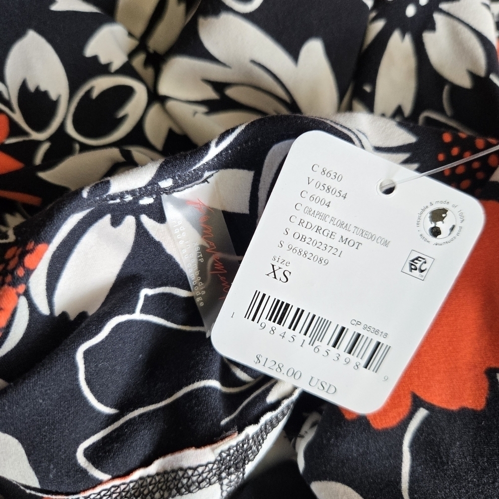 New Free People Movement Never Better Printed Dress Graphic Floral Tuxedo XS NWT - Picture 10 of 10